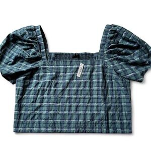 Madewell Plaid Puff Sleeve Crop Top size extra large